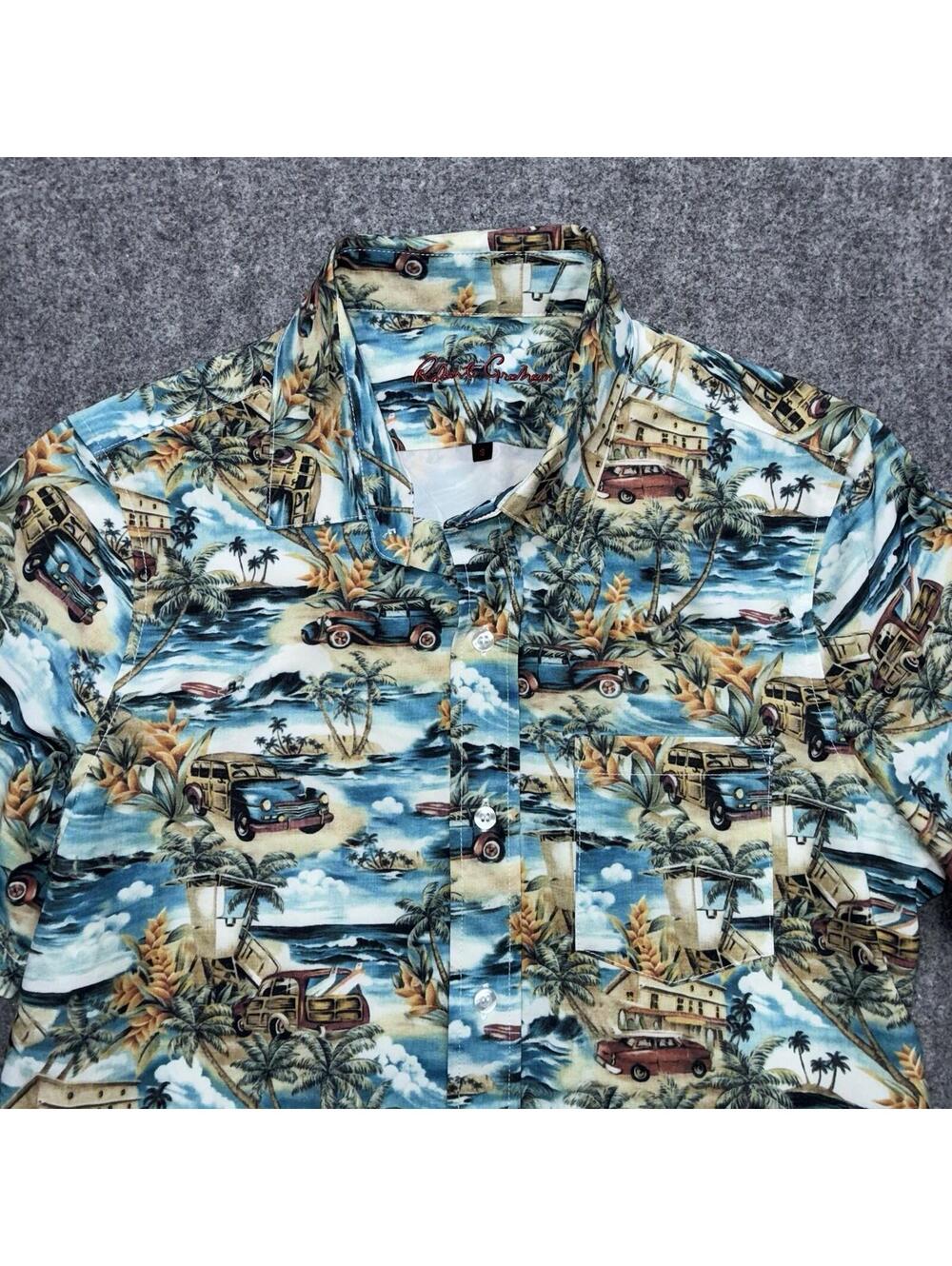 Robert Graham Shirt Mens Small Tropical Beach Car Print Hawaiian Button Up